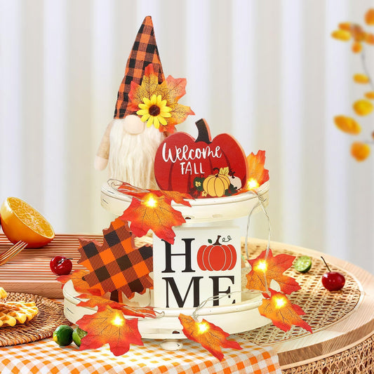NEVY-TECH brings cozy fall gnome decorations with pumpkins, maple leaves, and string lights—perfect for Thanksgiving and home décor.