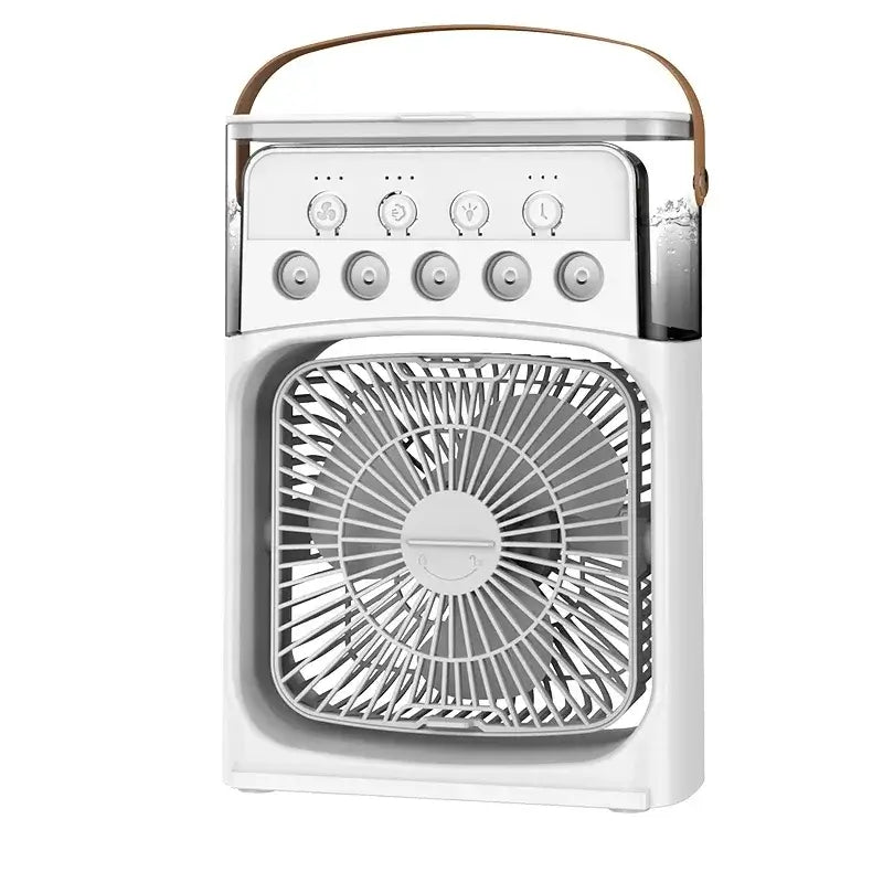 Nevytech 3-in-1 portable mini air cooler offers cooling, humidifying, and LED lighting—compact, quiet, and energy efficient.