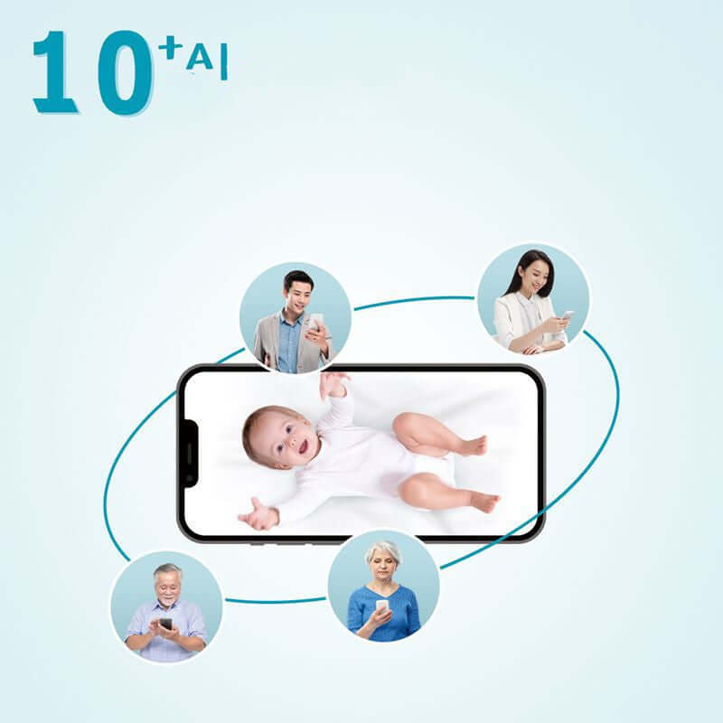 Wifi intelligent baby monitor displaying a baby with users connected, showcasing the monitor's wireless capabilities.