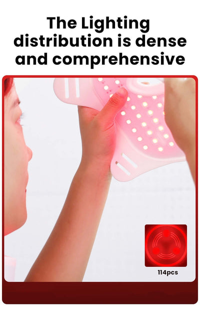 Person holding a silicone LED beauty mask showcasing dense lighting distribution for skin rejuvenation.
