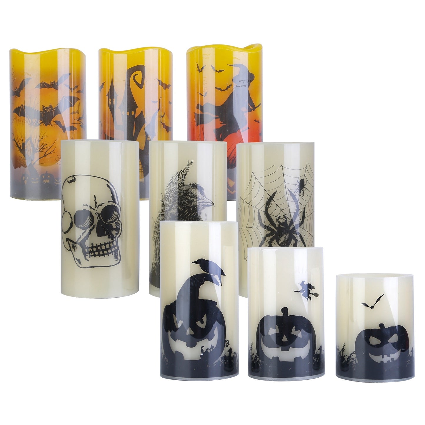 NEVY-TECH offers 3 warm orange flameless candles with timer—battery-operated Halloween lights for safe, spooky décor.