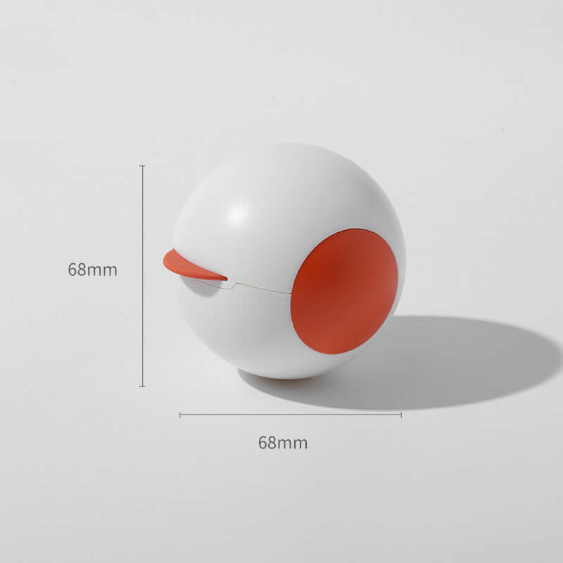 Spherical hair sticking device in white and orange, compact design for travel and pet hair removal, size 68mm.
