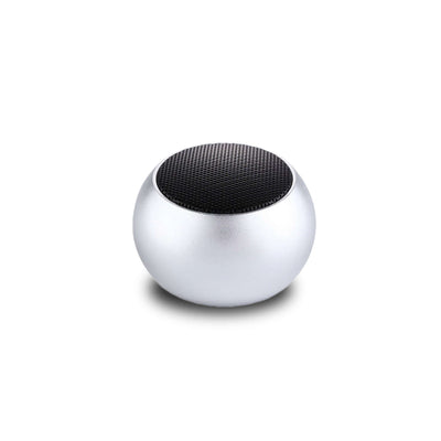 Compact outdoor Bluetooth speaker in silver, featuring 3W output and 4 hours playtime.