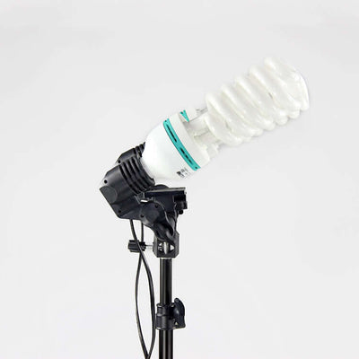 High-end photography lighting accessory with double lamp holder and energy-saving spiral bulb.