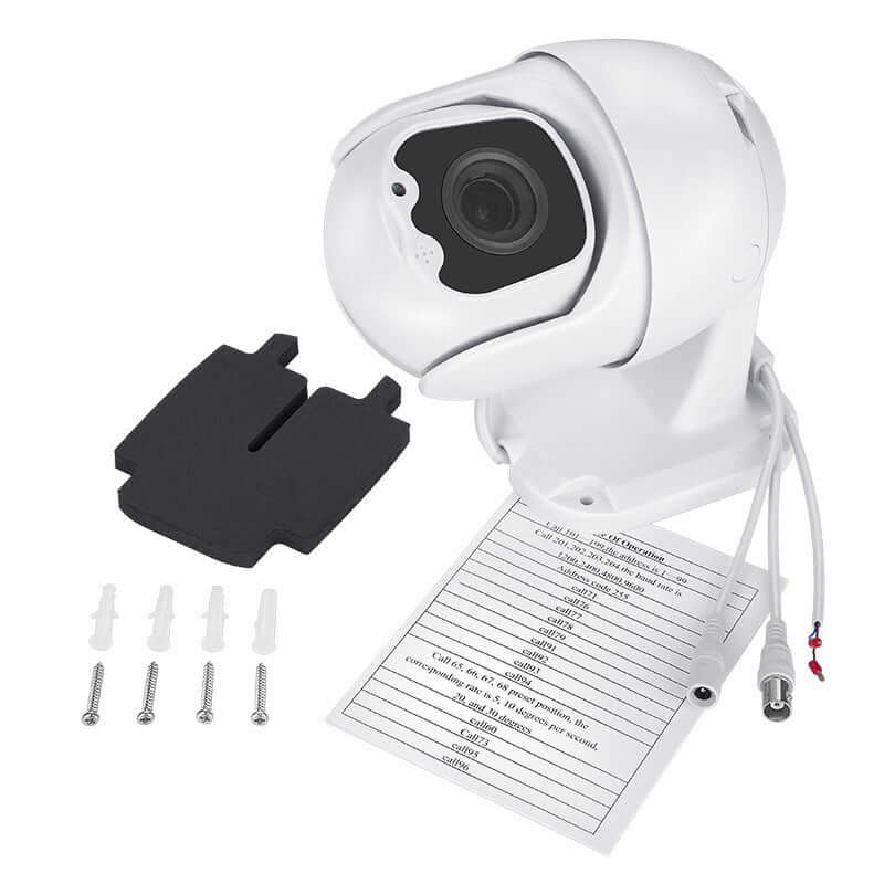 Wireless surveillance camera model USA-APT-X with installation accessories and instruction sheet.