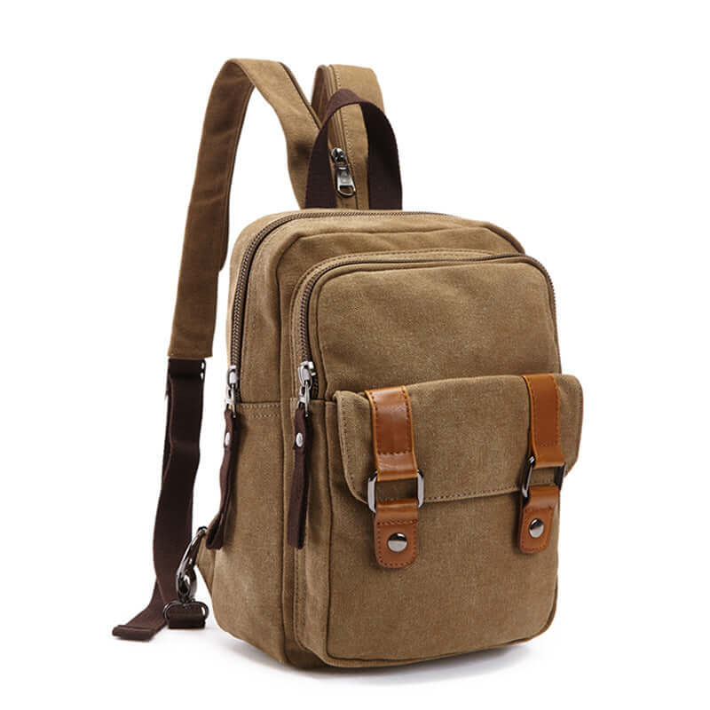 Casual outdoor travel backpack with PU lining and square shape, featuring zipper opening and stylish car suture details.