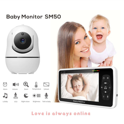 Baby Monitor SM50 featuring a color display and camera, suitable for monitoring infants with advanced features.