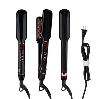 Hairdressing tools: fluffy hair straighteners with temperature control, tourmaline ceramic, ideal for wet and dry hair.