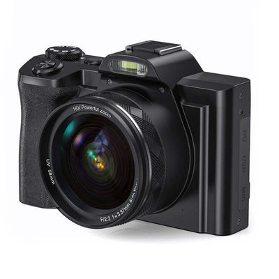 HD digital camera with periscope lens, 18X zoom, and capacitive touch screen.