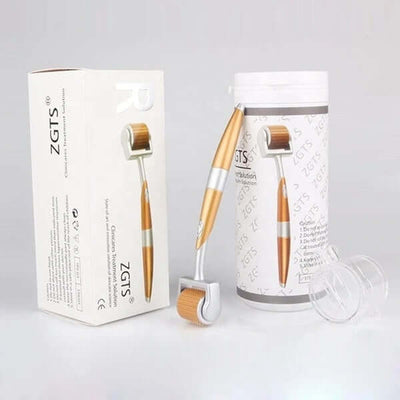 ZGTS titanium derma roller kit with packaging and accessories for facial repair and beauty treatments.