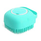 Dog shampoo massager brush in turquoise with silicone bristles for soothing cleaning and bathing pets.