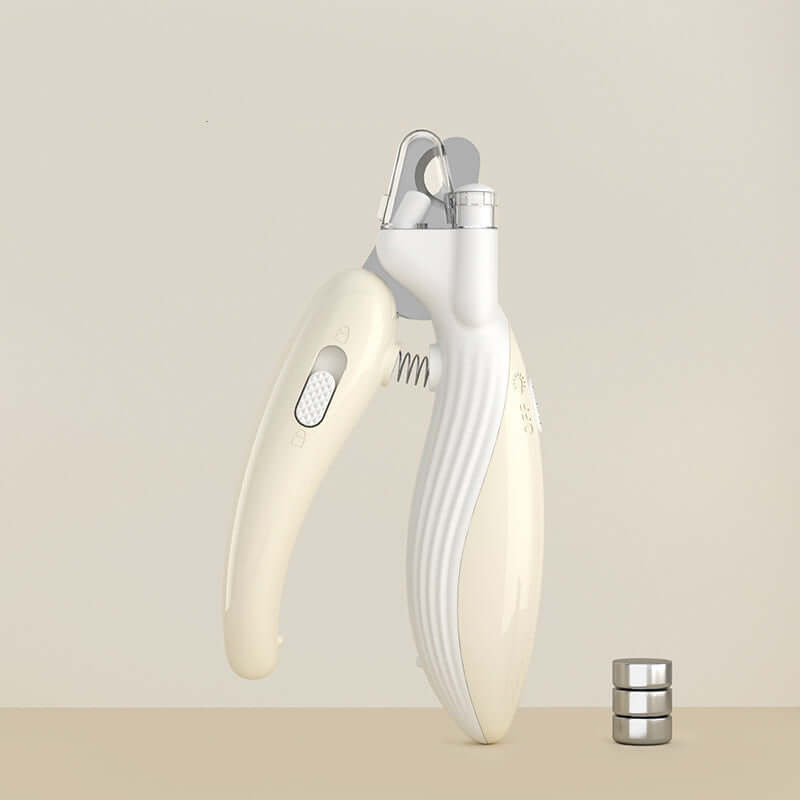 Pet nail clippers with ergonomic design and LED light for safe trimming of small pet claws.