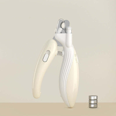 Pet nail clippers with ergonomic design and LED light for safe trimming of small pet claws.