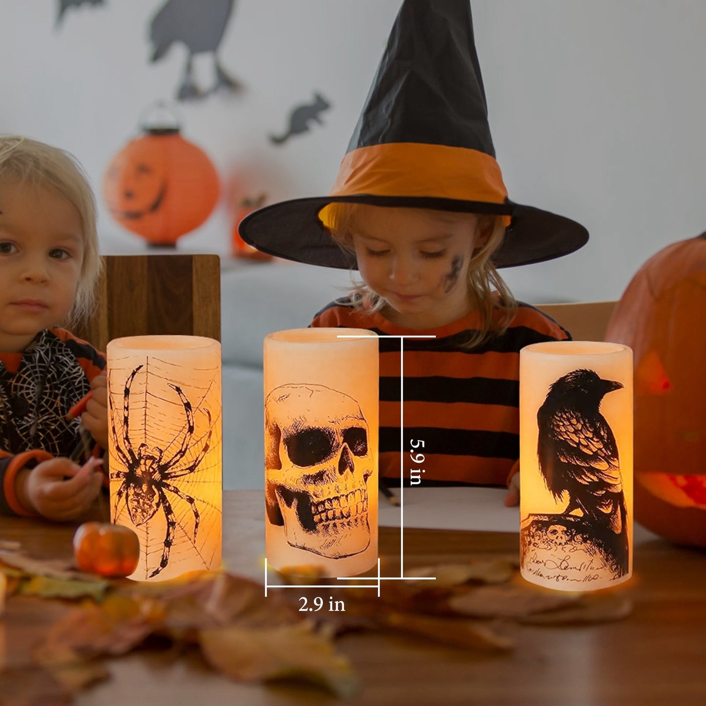 NEVY-TECH offers 3 warm orange flameless candles with timer—battery-operated Halloween lights for safe, spooky décor.