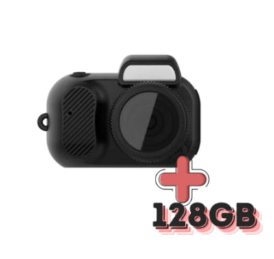 Black Y30 camera with 128GB memory card, designed for video recording and photography in a compact size.