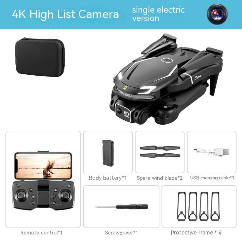 V88 UAV HD aerial photography drone with 4K camera features, accessories, and remote control included.