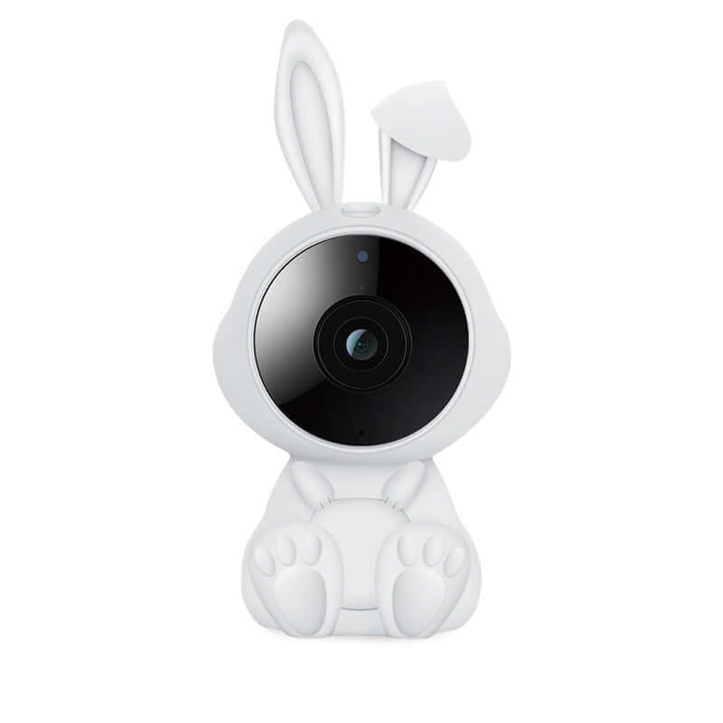 White rabbit-shaped wifi intelligent baby monitor with camera for baby supervision.