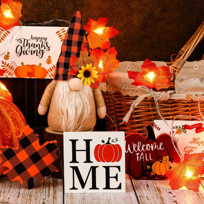 NEVY-TECH brings cozy fall gnome decorations with pumpkins, maple leaves, and string lights—perfect for Thanksgiving and home décor.