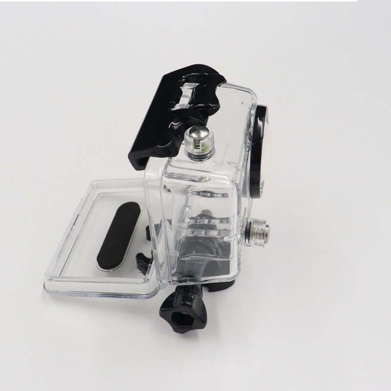 Transparent waterproof case for Gopro Hero2 sports camera accessories, compact and portable design.