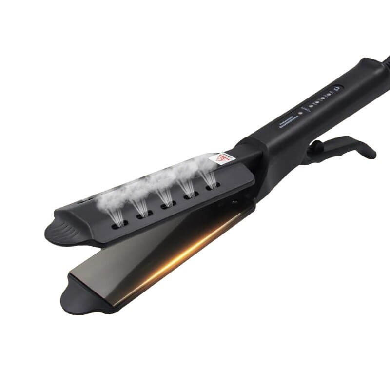 Hair curler with steam, featuring tourmaline ceramic plates, suitable for wet and dry hair, 31mm diameter, adjustable temperature.