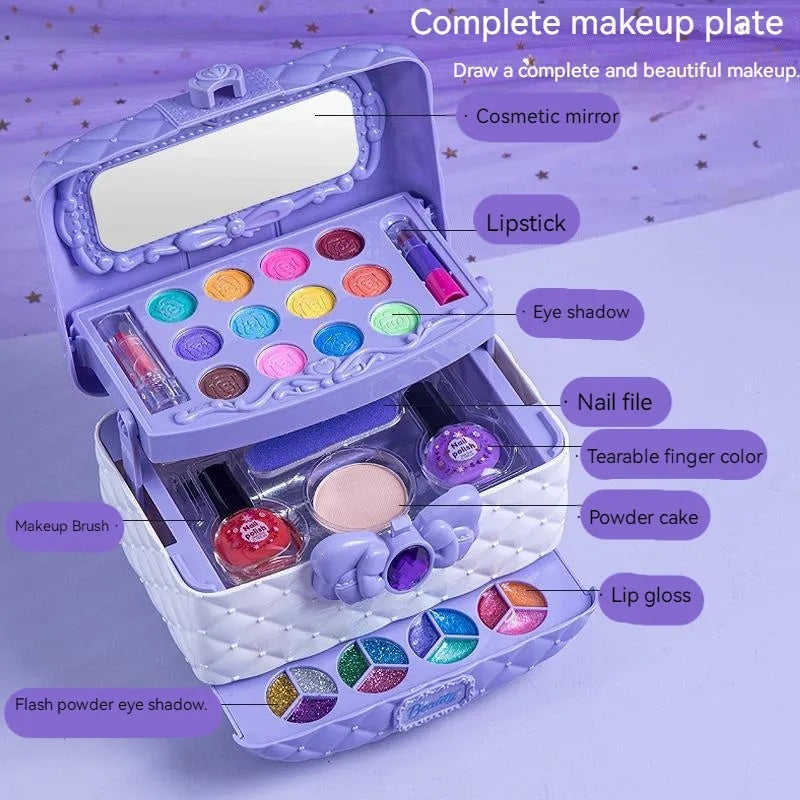 NEVY-TECH Girl Princess Makeup Kit offers safe, washable cosmetics in a cute case—ideal for creative play and gifts.