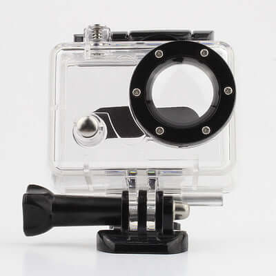 GoPro Hero2 waterproof case, transparent, portable sports camera accessory, perfect for underwater adventures.