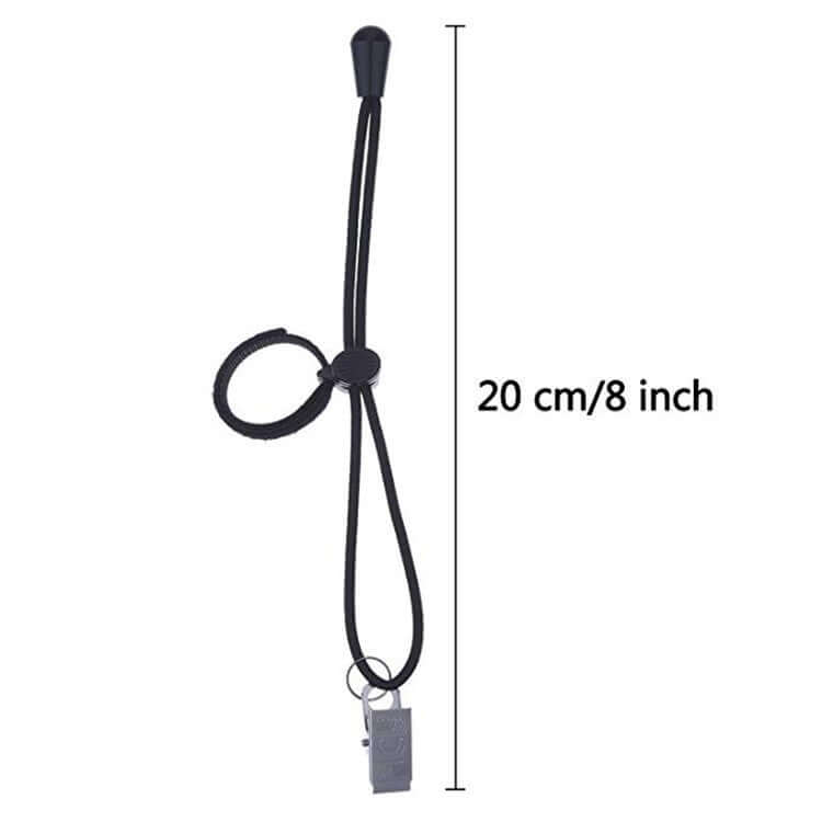 Black cotton clip with adjustment cord, 20 cm long, ideal for photography accessories.