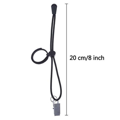 Black cotton clip with adjustment cord, 20 cm long, ideal for photography accessories.