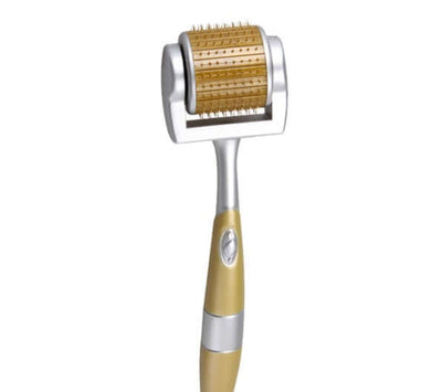 Titanium derma roller with micro needles for facial repair and beauty, made from titanium alloy and plastic.