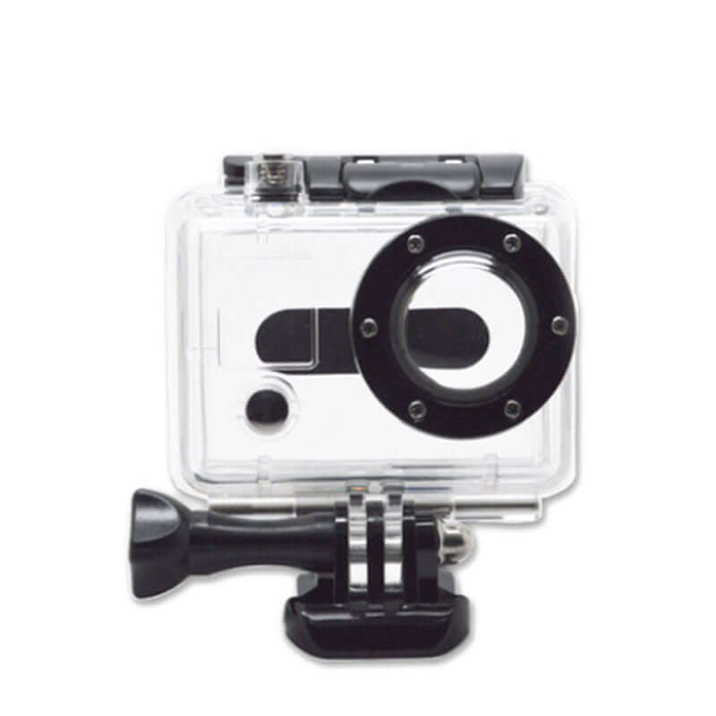 Transparent waterproof case for GoPro Hero2, compact and portable sports camera accessory.