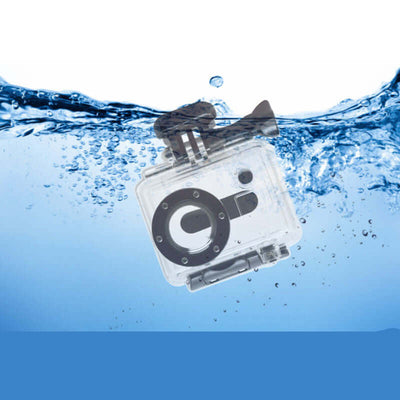 GoPro Hero2 waterproof case floating in water, designed for portability and protection of sports cameras.