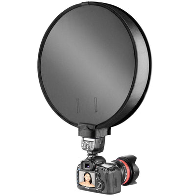On-camera flash ring soft diffuser with reflective material, 30cm size, designed for even lighting in photography.