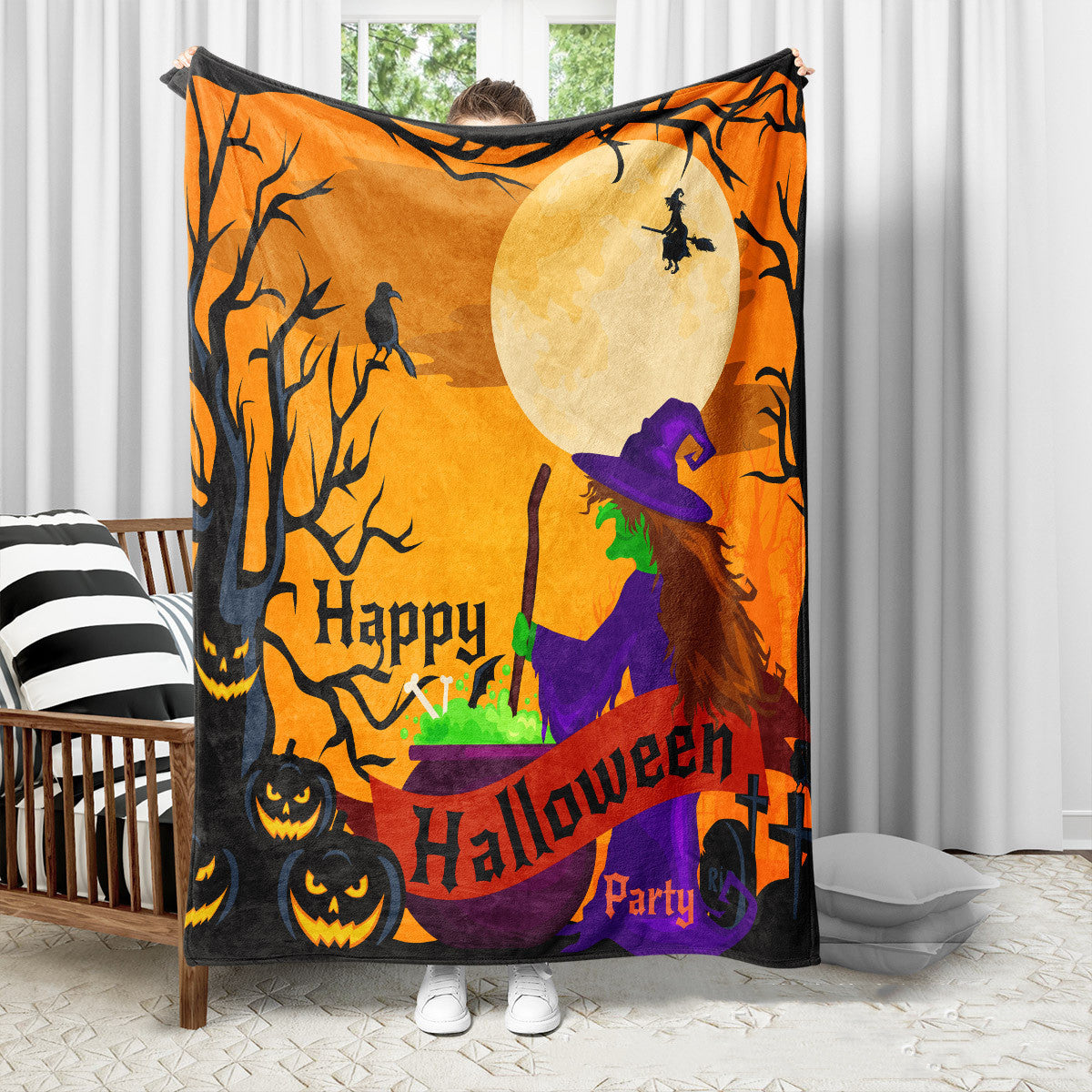 NEVY-TECH flannel blanket brings cozy warmth and festive charm—ideal for Halloween or Christmas party decorations.