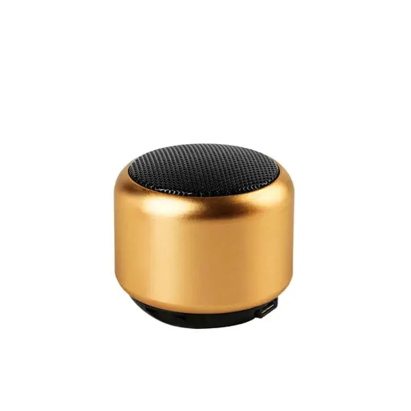Nevytech Portable outdoor mini speaker in gold with Bluetooth connectivity and superior audio quality.