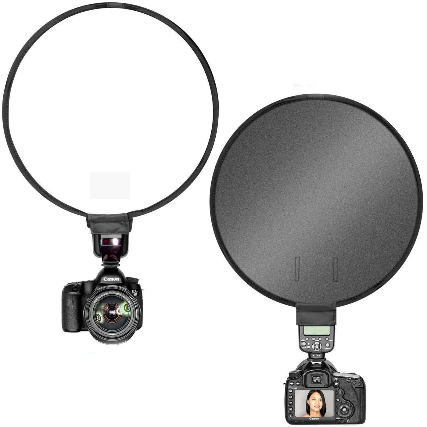 On-camera flash ring soft diffuser for photography, 30cm/40cm size, made of reflective material and soft cloth.