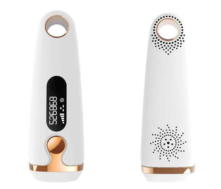 Laser hair removal device with LCD display, offering 5 adjustable settings for effective home use.