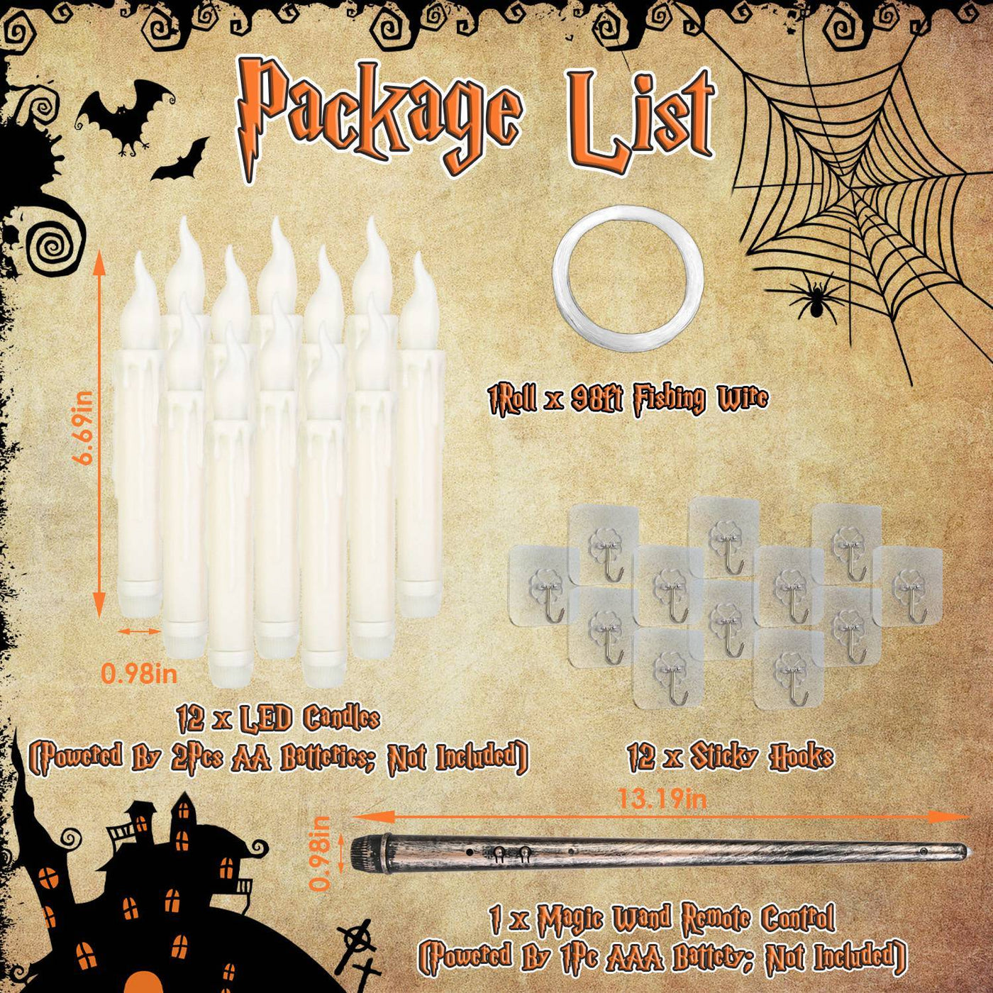NEVY-TECH offers 12 floating LED candles with magic wand remote—perfect for Halloween, Christmas, and festive party décor.