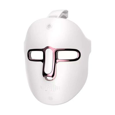 LED Beauty Mask in white with pink accents for skin rejuvenation and anti-aging, promotes skin vitality and relaxation.