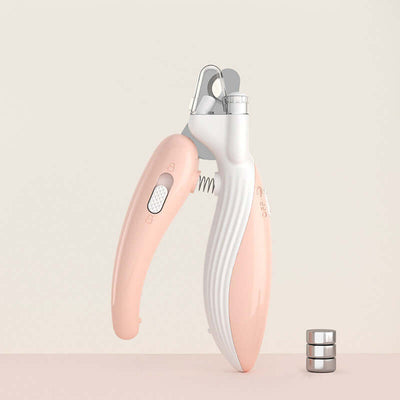 LED electric pet nail clippers with ergonomic non-slip handles for safe trimming of small pets' nails.