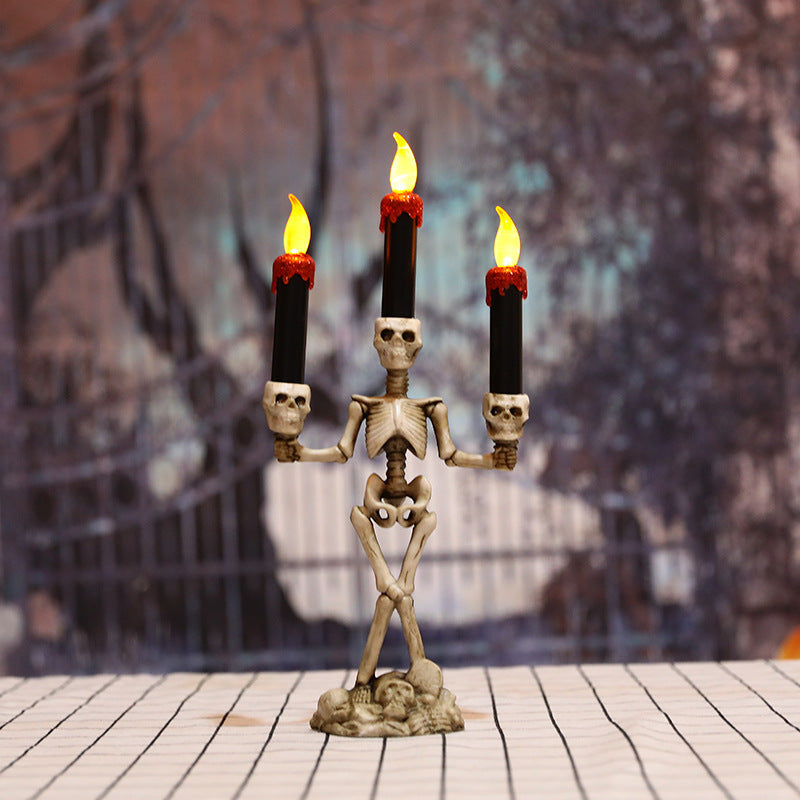 NEVY-TECH presents spooky skeleton candles—three-piece Halloween decoration perfect for gothic, party, or haunted house themes.