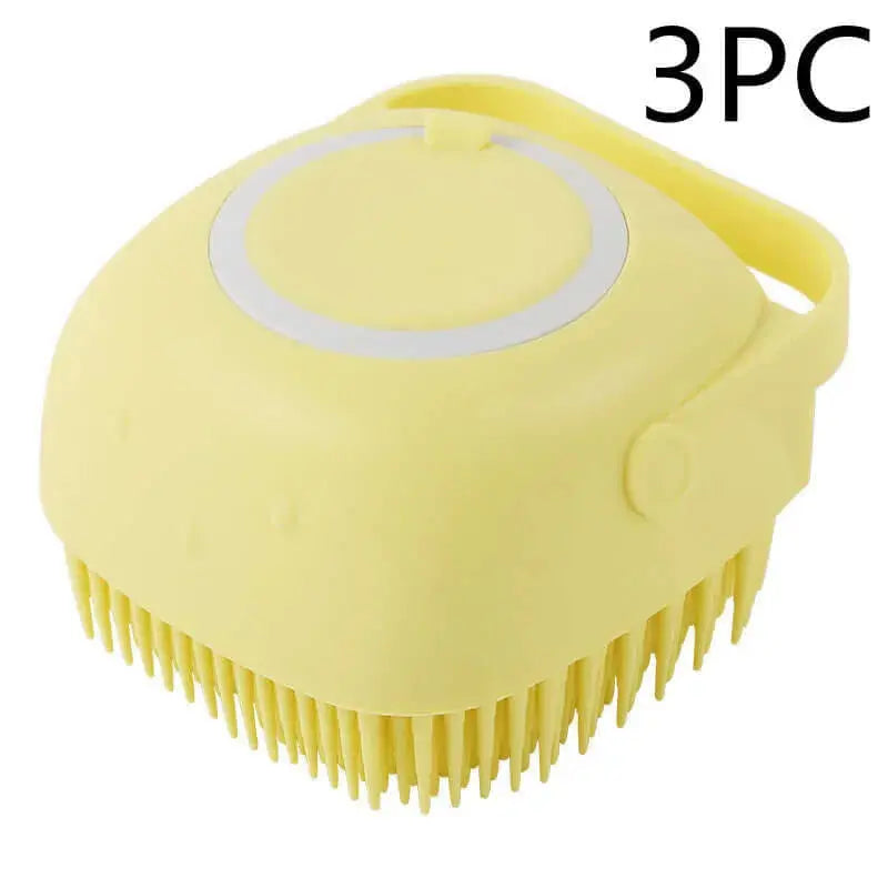 Silicone Dog Bath Massage Gloves – Pet Grooming Brush for Cats and Dogs with Shampoo Dispenser, Bathroom Cleaning Tool