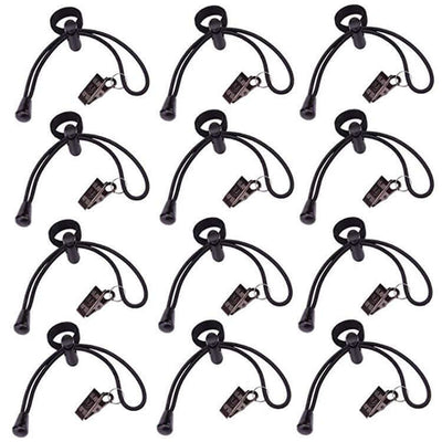 Photography accessories: black cotton clips with adjustment cords for backgrounds, set of 12 for ease in photography.
