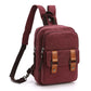 Nevytech Stylish casual outdoor travel backpack with square shape, zipper opening, and brown leather accents in burgundy color.