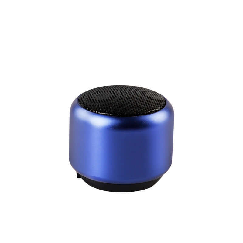 Portable outdoor mini speaker in blue, compact design with superior audio quality and Bluetooth connectivity.