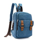 Nevytech Casual outdoor travel backpack in blue with PU and polyester cotton fabric, featuring zipper opening and stylish leather accents.