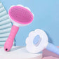 Pet hair removal gadget featuring flower needle combs in pink and blue, ideal for grooming cats and dogs.