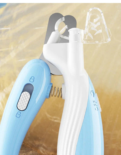 LED electric pet nail clippers with ergonomic handles for safe trimming of small pets' nails.