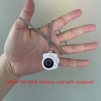 White necklace camera Y20 with 8GB memory card, suitable for photography enthusiasts.
