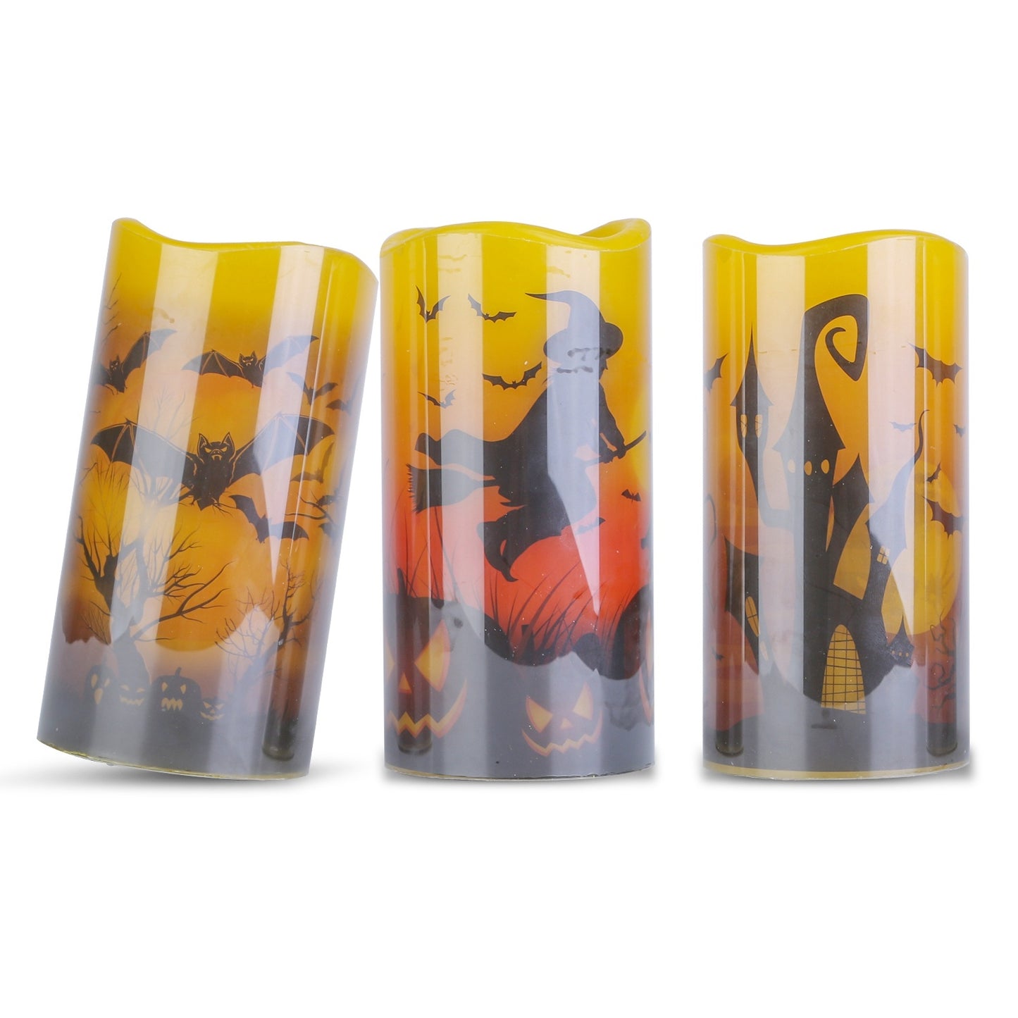 NEVY-TECH offers 3 warm orange flameless candles with timer—battery-operated Halloween lights for safe, spooky décor.