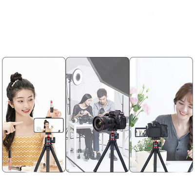 Camera desktop live handheld vlog stand with women using tripod in various setups.